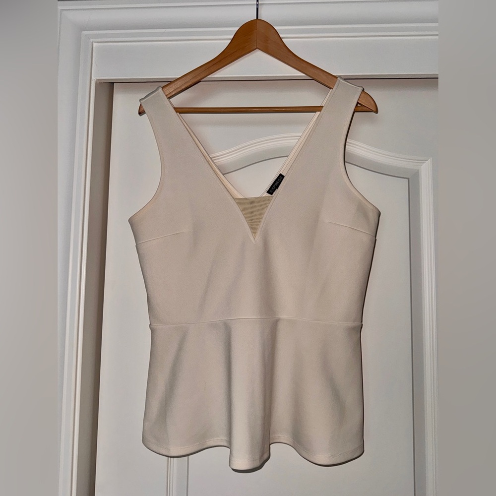 Express Cream V-Neck Peplum Top